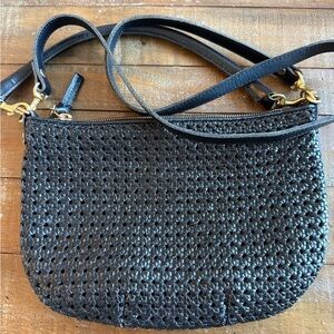 Clare V. Petit Moyen Crossbody Bag Black Leather Woven